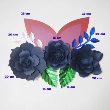 DIY Velikan Papirja Cvetje Umetno Rose Fleurs Artificielles Ozadje 3pcs+ 4 Dopusta + 2 Ušesa Poroko Vrtec Dekor Z Video