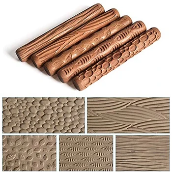 Keramični Orodja Lesa Carvinga Keramike, Lesa Teksturo Blato Roller Reliefni Vzorec Palico Blato Roll Gline Vzorec Roller