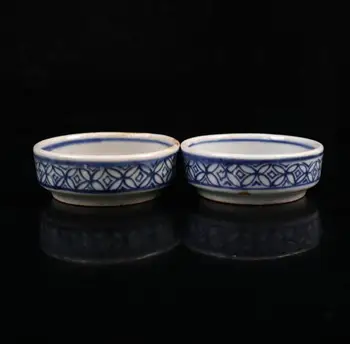 Kitajska Modre in bele keramične skodelice obrti kip par
