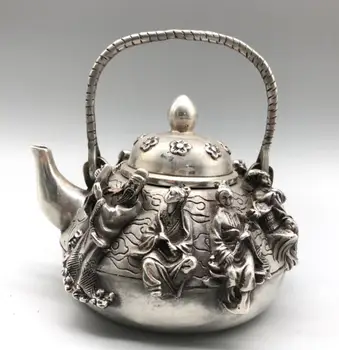 Kitajski Beli baker osem immortals čajnik obrti kip