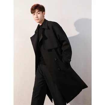 Korejski design Znanih Dolg Jarek Plašč Windbreaker Black comfortabel toplem jesenskem zimski Suknji