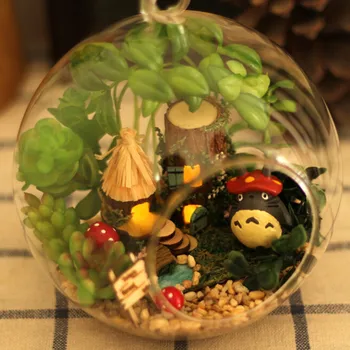 Lesena Montažna DIY Totoro Lutke Mini Mini Stekla Svetu Hiše, Ekološka steklenica park za rojstni dan, poročno darilo