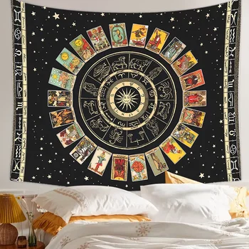 Mandala Tarot Kartice Tapiserija Kolo Zodiaka Astrologija Grafikon & Večjih Arcana Tarot Sonce in Luna v Steni Visi Doma Dekor