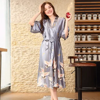 Moda za Ženske je Poletje Kimono Plašč Lady Rajon Kopalne Obleke Yukata Nightgown Sleepwear Sleepshirts Pijama Mujer M-XXXL