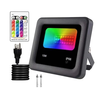 Nov RGB Poplav Luči 15W LED Daljinski upravljalnik Reflektorji IP66 Nepremočljiva 16 Barv In 4 Načini Za Vrt Fazi Park(ZDA Vtič)