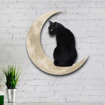 Nov Slog Black Cat Luna Steno Dnevne Sobe Visi Kovinski Okras Obrti