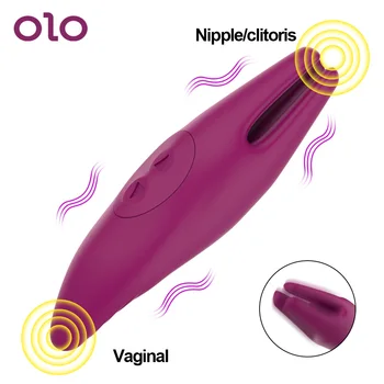 OLO Dildo Vaginalne Masaža G Spot Vibrator Palico 9 Frekvenca Dvojni Strani Uporabite Nastavek Klitoris Vrtenja Stimulator Spolnih Igrač za Ženske