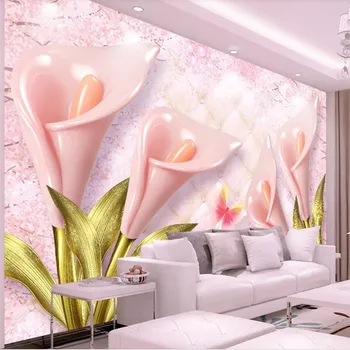 Ozadje po meri HD pink 3D calla lily tri-dimenzionalni reliefni mehko vrečko nakit kavč dnevna soba, spalnica steno