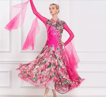 prilagodite elegantno roza cvet Puff rokav rokavice Fox trot tango Valček nosorogovo standard dvorana plesno obleko