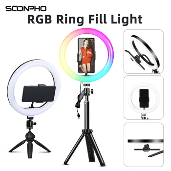 RGB Selfie Obroč Svetlobe s stojalom 6/8/10/13inch ringlight led luči svetilka aro de luz par hacer za foto studio