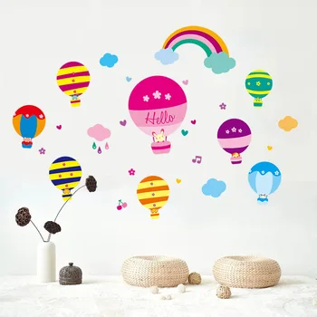 Risanka Mavrični balon na vroč zrak Stenske Nalepke za otroke, soba za Otroke, Spalnica DIY Decals ozadju Nalepke za Dom Dekor