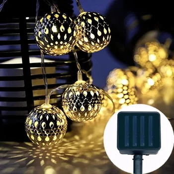 Solar Powered Maroški Žogo za Niz Luči vodoodporna LED Kovanega Železa Kovin Iz Votlih Žogo Pisane Pravljice Svetlobe Sončne Svetilke