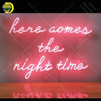 Tukaj Prišlec V Nočnem Času Neon Znak Stekleni Cevi Ročno neon luči Prijavite Okrasite sobi Doma Windows Ikona Neonske Svetilke Oglaševanje