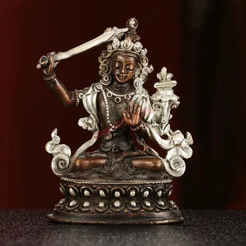 Uvoženih iz Nepala, Manjusri Bodhisattva kip Bude, retro silver plated čistega bakra kip Bude, Budistični majhne ornamen