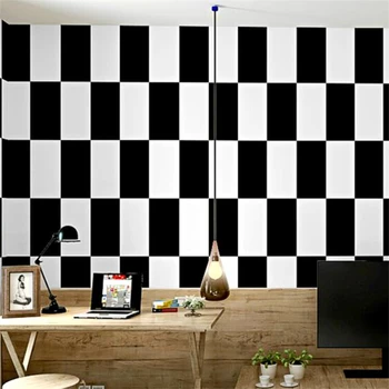 wellyu Skandinavski slog ozadje TV ozadje črno in belo kariran geometrijske spalnico, dnevno sobo, moderno minimalistično ozadje