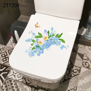 ZTTZDY 22.7×18,7 CM Svežega Modro Cvetje Wc WC Dekoracijo Doma Stenske Nalepke Zidana T2-1233