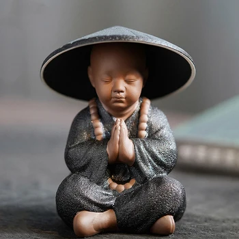 Črna Keramika Budistični Menihi Miniaturne Figurice Kip Bude, Kiparstvo Čaj Filter Funel Nastavite Okraski Doma Docor Dekoracijo