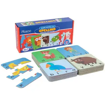 Živali Ujemanje Puzzle Lesene Montessori Igrače Malčka Abeceda Učenje Flash Kartice Abeceda Besedo LearningToy Za Predšolske Otroke